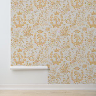Papier Peint Elégante toile équestre Vintage gris-jaune