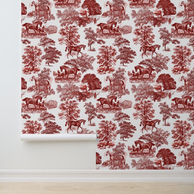 Papier Peint Élégante Toile Rustique Cheval Rouge (Application)