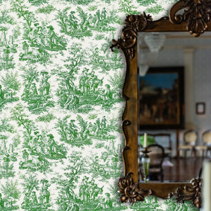 Papier Peint Elégante toile vintage verte de jouy