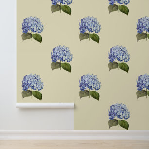 Papier Peint Élégante Vintage Botanique Bleue Hydrangée Fleur
