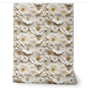 Papier Peint Élégantes fleurs 3d blanches et dorées printanière