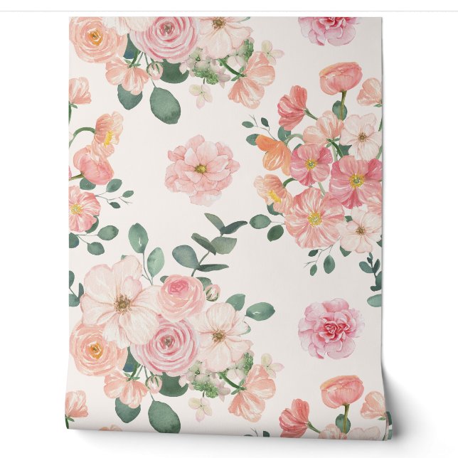Papier Peint Élégantes fleurs florales pastel (Déroulement)
