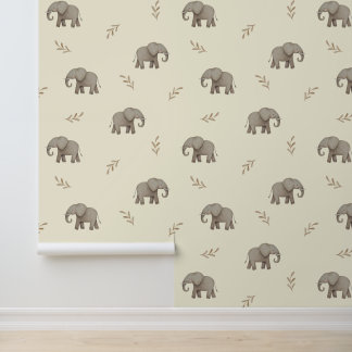 Papier Peint Éléphants Aquarelle Jaunes Motif Pour Nurserie