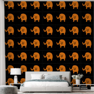 Papier Peint Eléphants Bébé Animal Motifs mignons Orange Noir