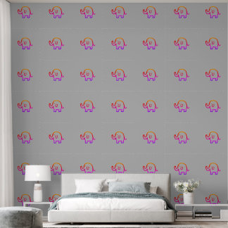 Papier Peint Eléphants Bébé Animal Motifs mignons rose gris