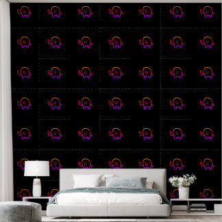 Papier Peint Eléphants Bébé Animaux Motifs mignons Rose Noir