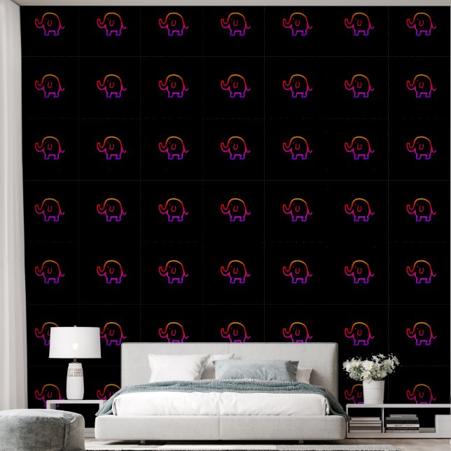 Papier Peint Eléphants Bébé Animaux Motifs mignons Rose Noir (Chambre à coucher)