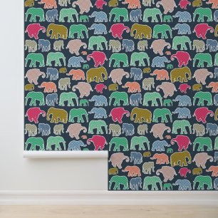 Papier Peint Eléphants Colorés, Motif Des Eléphants, Zigzag
