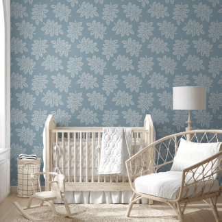 Papier Peint Embroidered Botanicals - blue