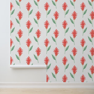 Papier Peint Empreinte de fleurs de gingembre rouge tropical