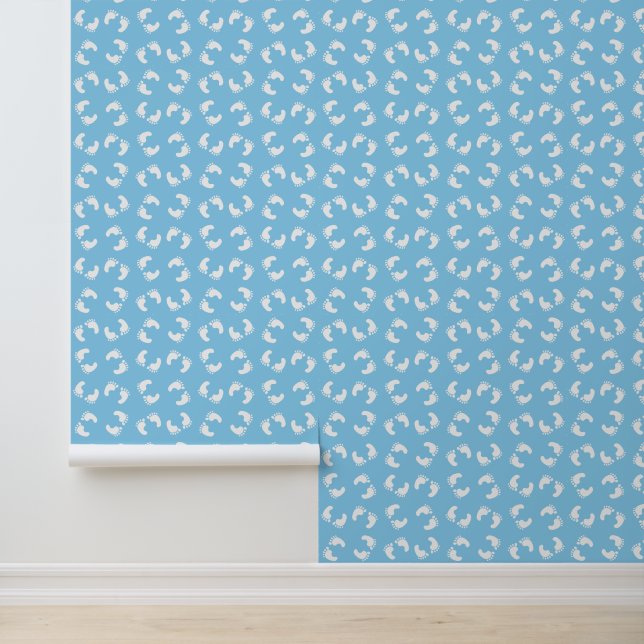 Papier Peint Empreintes bébé, Pied bébé, Marches, Bleu, Garçon (Application)