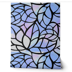Papier peint en noir bleu abstrait motif feuille
