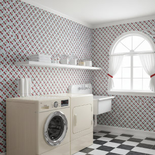 Papier Peint En vichy Bleu Rustique Et Cerises