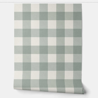 Papier Peint en vichy chèques plis vert sauge clair grand