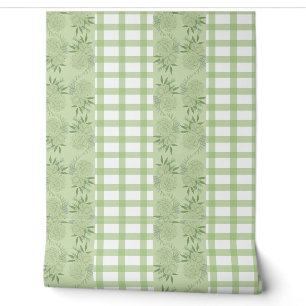 Papier peint En vichy vert et motif floral