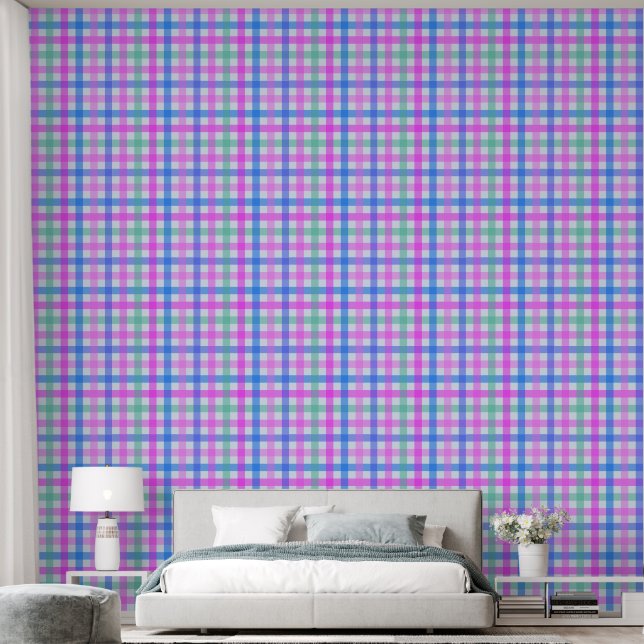 Papier Peint en vichy vert rose (Chambre à coucher)