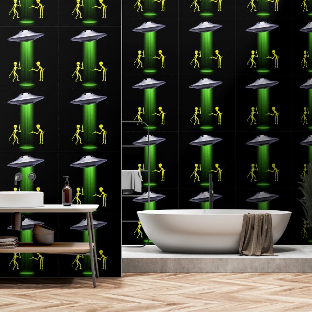Papier Peint Enlèvement d'Aliens OVNI 👽 Rencontre rapprochée (Salle de bain)