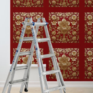 Papier Peint Éplucher et coller des fleurs d'or motif sur rouge