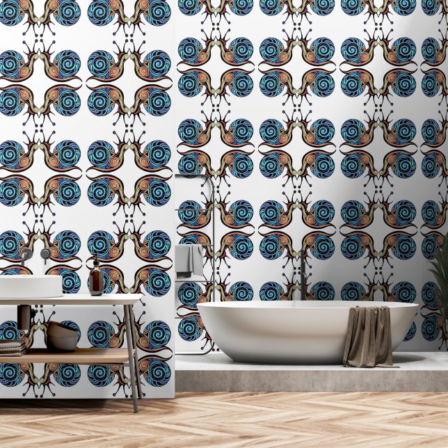 Papier Peint Escargot moderne à effet rétro (Salle de bain)