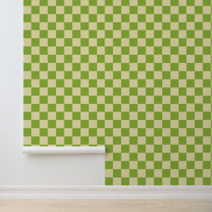 Papier Peint Esthétique Rétro Motif Damier Vert Blanc