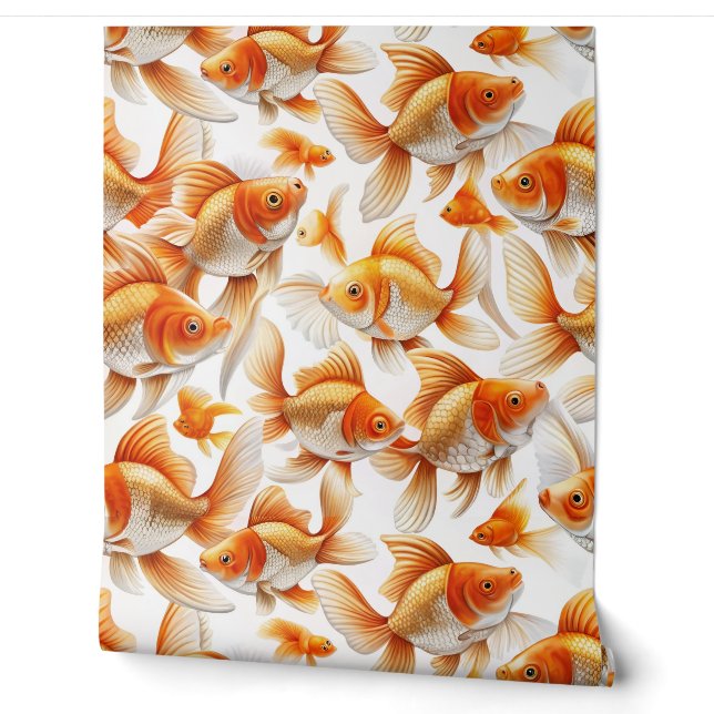 Papier peint et rideau pour Motif de poisson rouge (Déroulement)