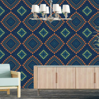 Ethnique Aztec Marine Bleu Orange Vert Turquoise G