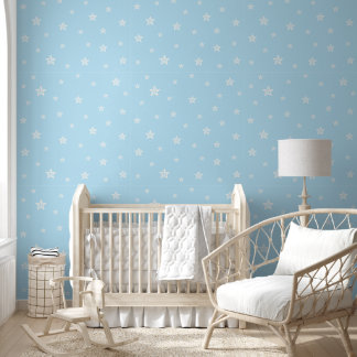 Papier Peint Étoiles blanches éparpillées sur bleu clair