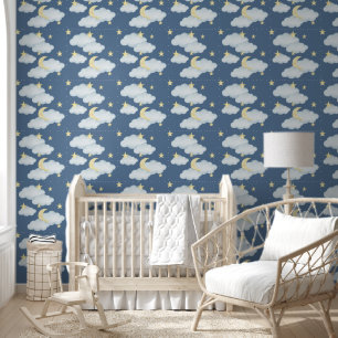 Papier Peint Étoiles de lune Nuages Ciel Neutre Baby Nursery