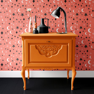 Papier Peint Étoiles et Lunes Rose d'Halloween