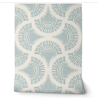 Papier Peint Éventail solaire géométrique boho texturé - Bleu p