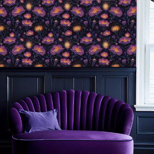 Papier Peint Fairycore Ethereal brillant violet et jaune floral