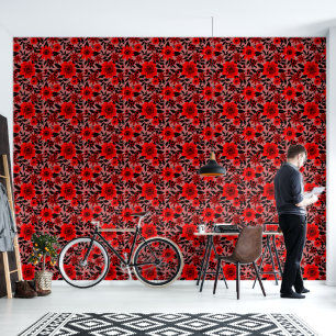 Papier Peint Fantasy Rouge et rose Jungle Floral