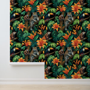 Papier Peint Faune exotique et paradis floral amovible