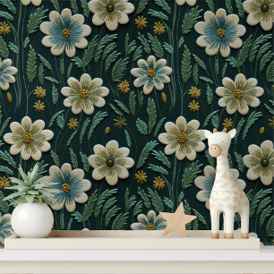 Papier Peint Fausse Broderie Verte Florale Peel et Coller