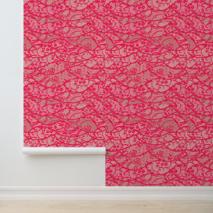 Papier Peint Faux Red Lace Fishnet Couleur personnalisée