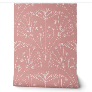 Papier Peint Féminin botanique ombellifère floral rose poussiér