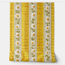 Ferme jaune Fleurs blanches Rayures