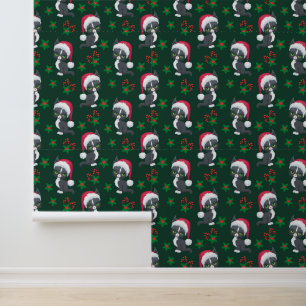 Papier Peint Festif Noël carrelé chat motif