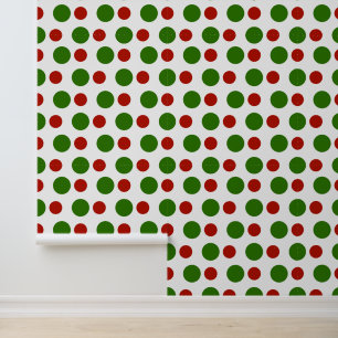 Papier Peint Festif Noël rouge vert pois motif