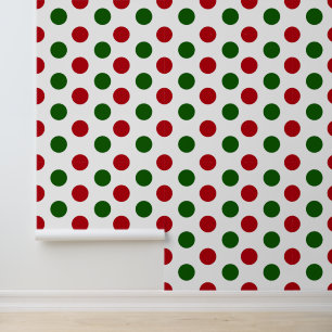 Papier Peint Festif Noël rouge vert pois motif