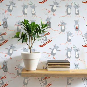 Papier Peint Festif Vacances Souris Bleu