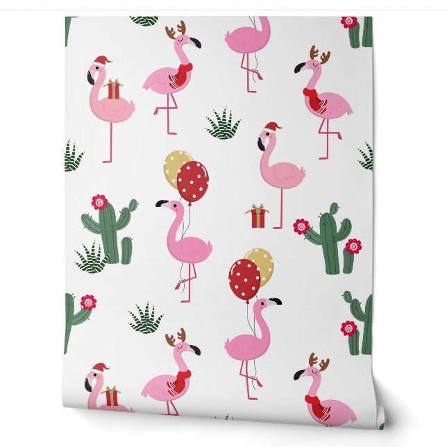 Papier Peint Fête du Flamant rose rose de Noël | Vacances (Déroulement)