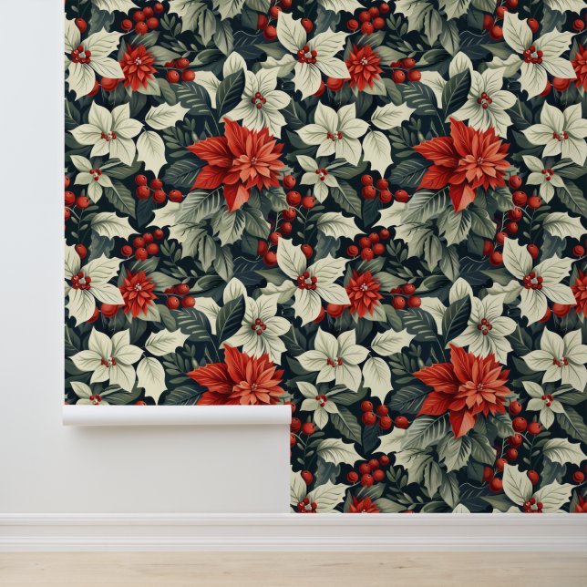 Papier Peint Fête Poinsettia Fleur Noël Fête Florale (Application)