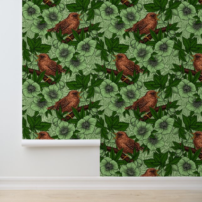 Papier Peint Feu et hellebore, vert clair (Application)