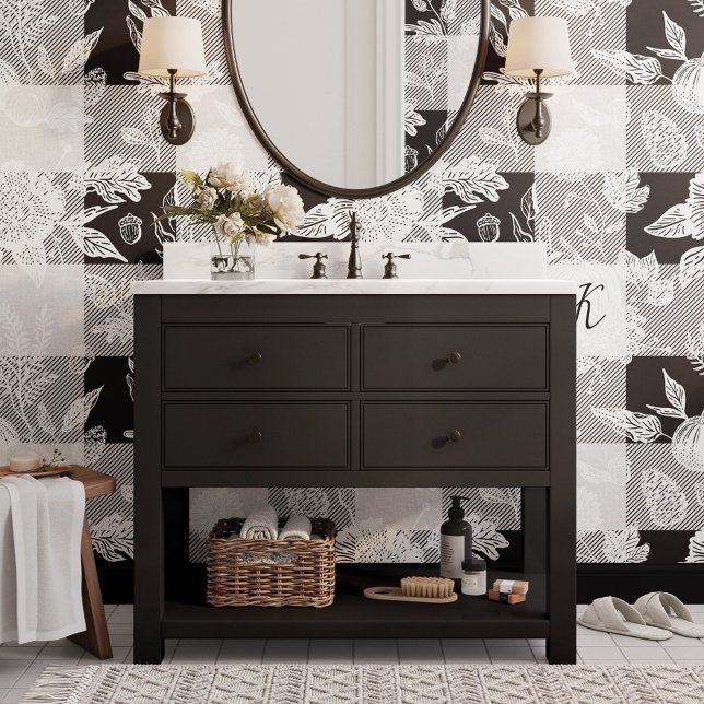 Papier Peint Feuillage Automne Fleurs Automnes & Plaid Noir Cit (Fall Foliage Autumn Flowers & Pumpkins Black Plaid Wallpaper)