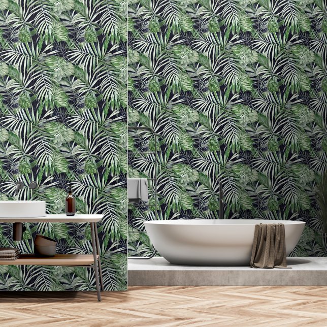 Papier Peint Feuillage de la Monstera jungle tropicale feuillag (Salle de bain)