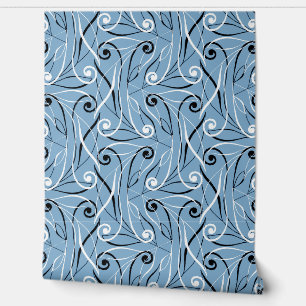 Papier Peint Feuillage élégant et Motif à perles bleu foncé