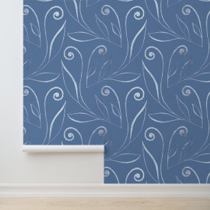 Papier Peint Feuillage élégant et Motif à perles bleu foncé
