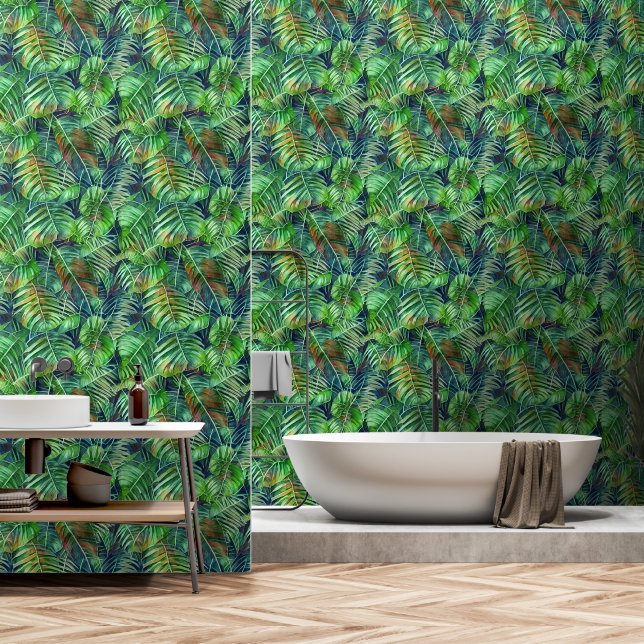 Papier Peint feuillage feuille de jungle grande monstère tropic (Salle de bain)
