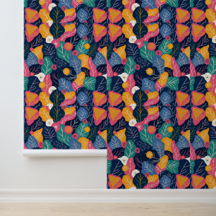 Papier Peint Feuille Abstraite colorée et motif floral